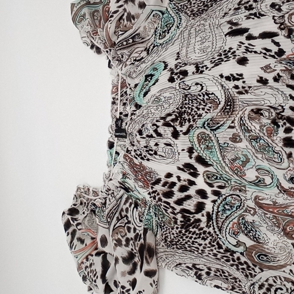 Vintage Babydoll Top Paisley Animal Print Off-The-Shoulder Y2K Blouse S - Picture 3 of 9
